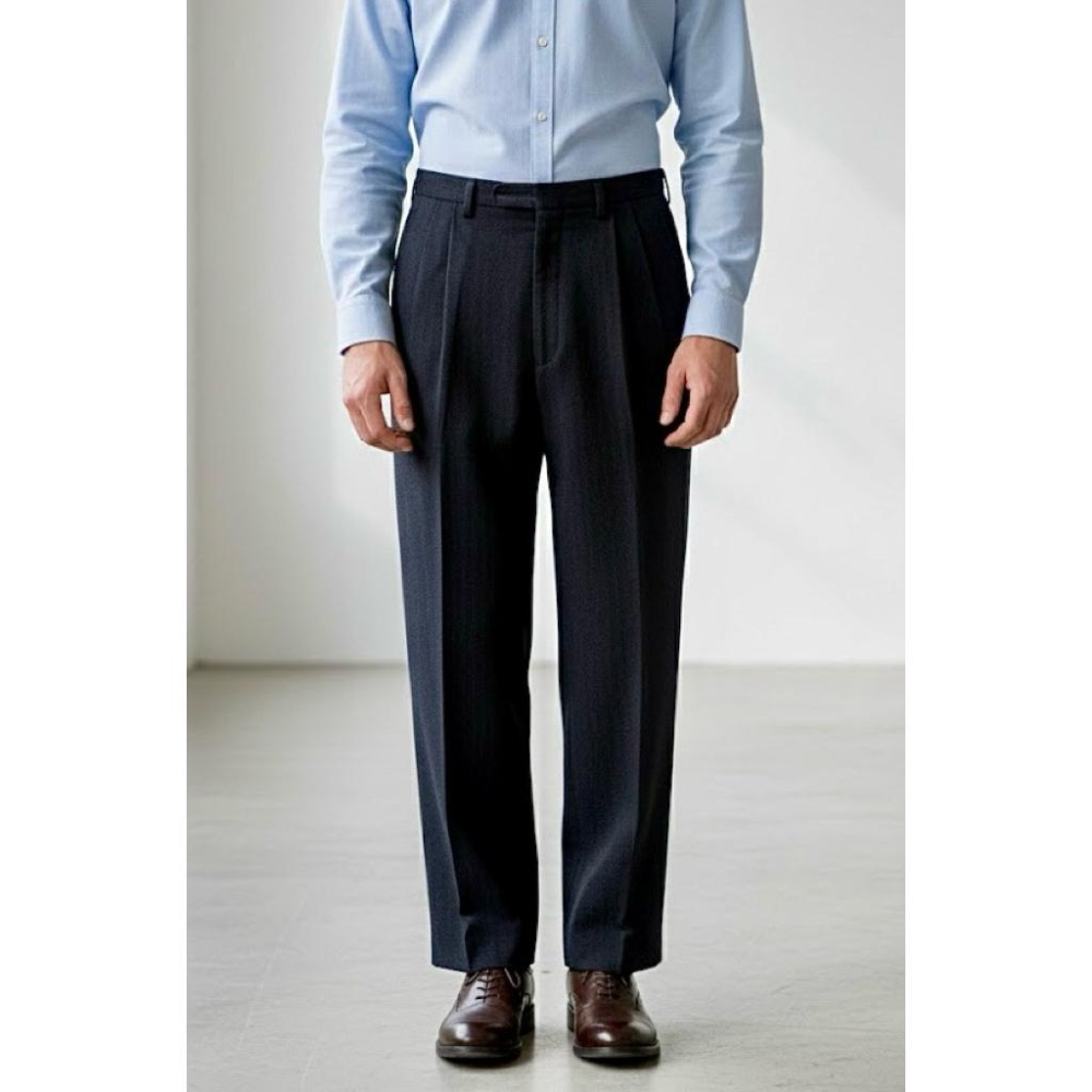 特惠出清✨二手高級純毛料手工縫製長褲西裝褲長褲✨約 30-31 吋腰✨質感極佳的海軍藍✨深藍色✨長褲，面料紮實、垂墜感強-細節圖2