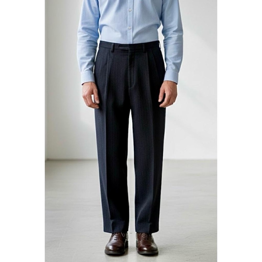 特惠出清✨二手高級純毛料手工縫製長褲西裝褲長褲✨約 30-31 吋腰✨質感極佳的海軍藍✨深藍色✨長褲，面料紮實、垂墜感強-細節圖2