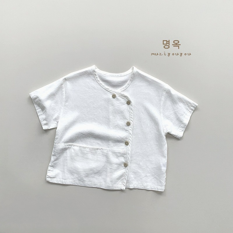 小時候童裝ｘ日系棉麻個性短袖上衣-細節圖7