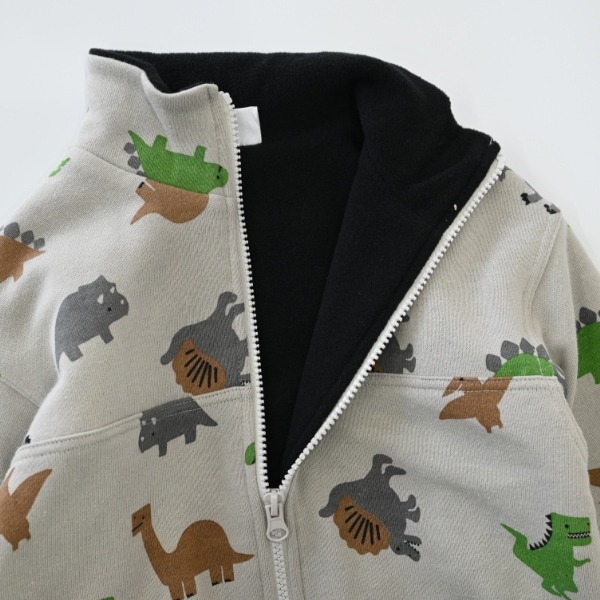 現貨 | 🇯🇵 日系童裝 CHEEK ROOM 知育服 🦕滿印恐龍 搖粒絨外套 加厚保暖 恐龍口袋 內刷毛-細節圖4