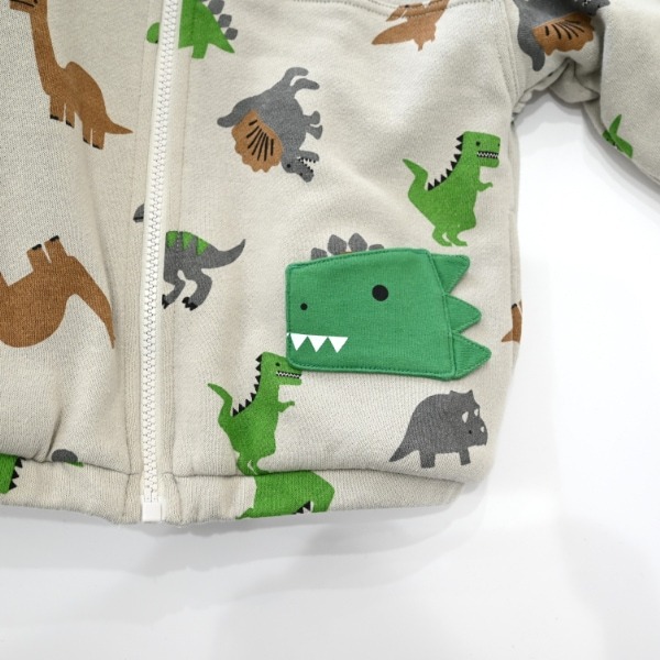 現貨 | 🇯🇵 日系童裝 CHEEK ROOM 知育服 🦕滿印恐龍 搖粒絨外套 加厚保暖 恐龍口袋 內刷毛-細節圖5