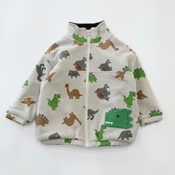 現貨 | 🇯🇵 日系童裝 CHEEK ROOM 知育服 🦕滿印恐龍 搖粒絨外套 加厚保暖 恐龍口袋 內刷毛-規格圖9