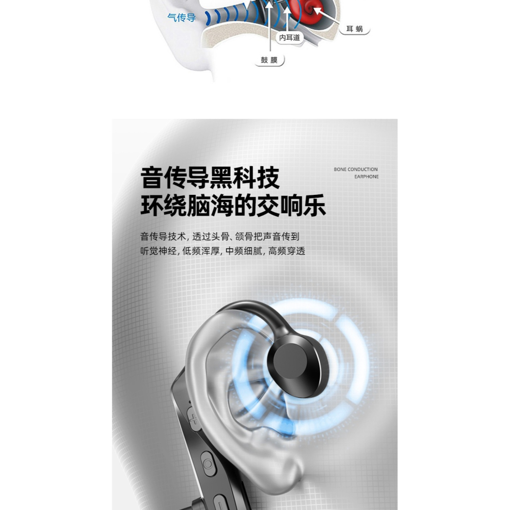 亞馬遜爆款骨傳導無線藍牙耳機K69 掛耳式不入耳運動防水-細節圖7