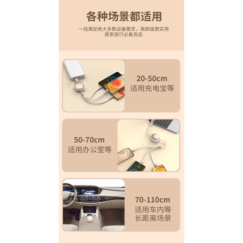 USB一拖三 馬卡龍三合一伸縮數據線快充一拖三充電線多功能TYPE-C手機電源線 (1.2M)-細節圖9