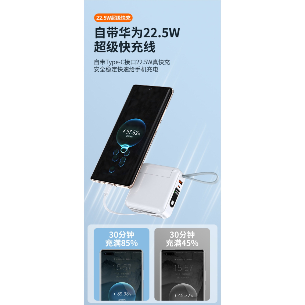 (買即送：隨選質感防水收納包)  跨境AC插頭自備線22.5W超級快充充電寶20000毫安培3C認證行動電源-細節圖6