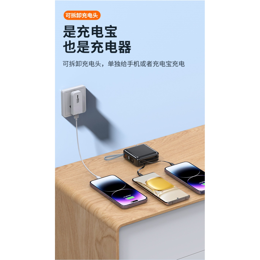 (買即送：隨選質感防水收納包)  跨境AC插頭自備線22.5W超級快充充電寶20000毫安培3C認證行動電源-細節圖10