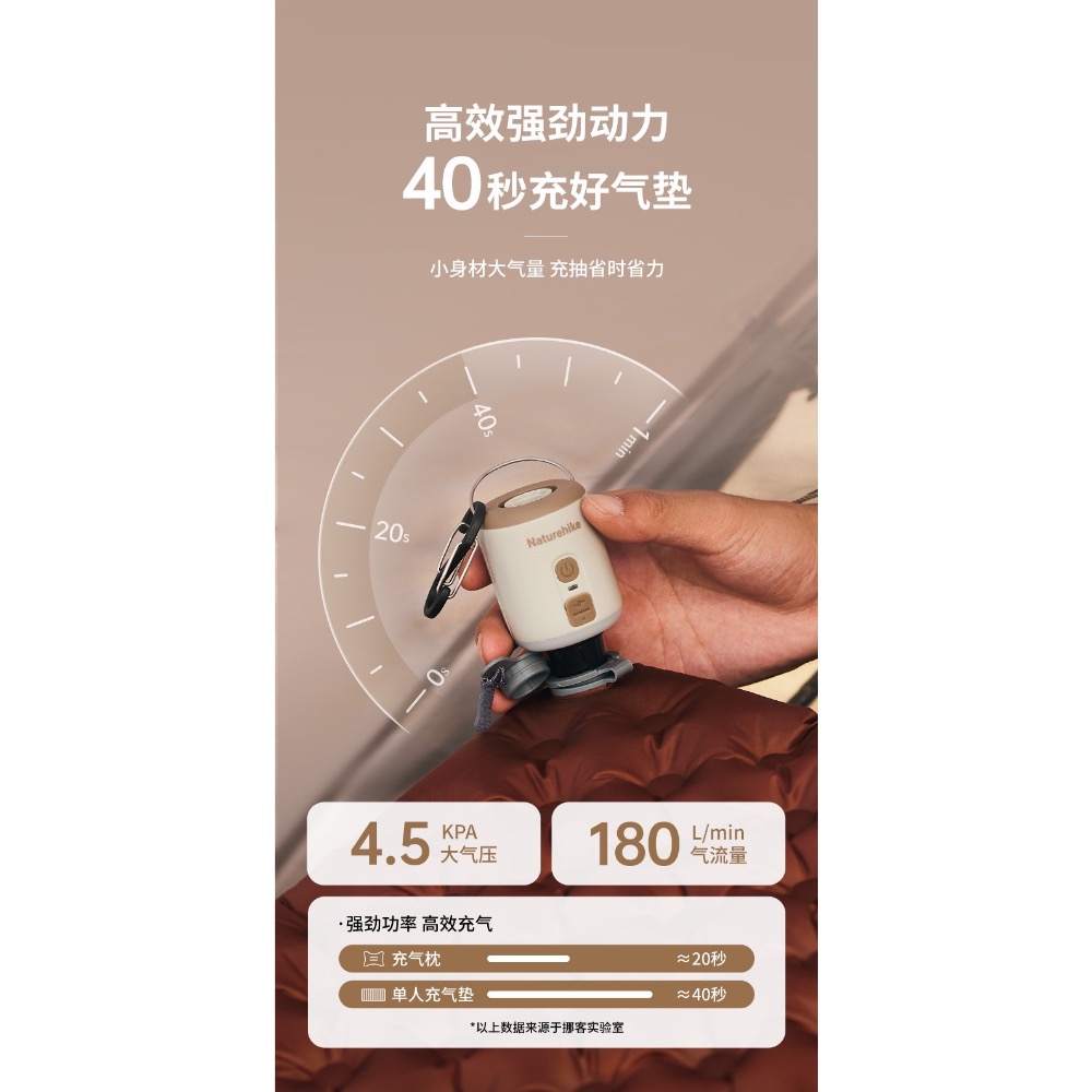 (買即送4尺寸真空收納袋) Naturehike挪客迷你便攜多功能電動充氣泵戶外露營充抽照明三合一-細節圖7