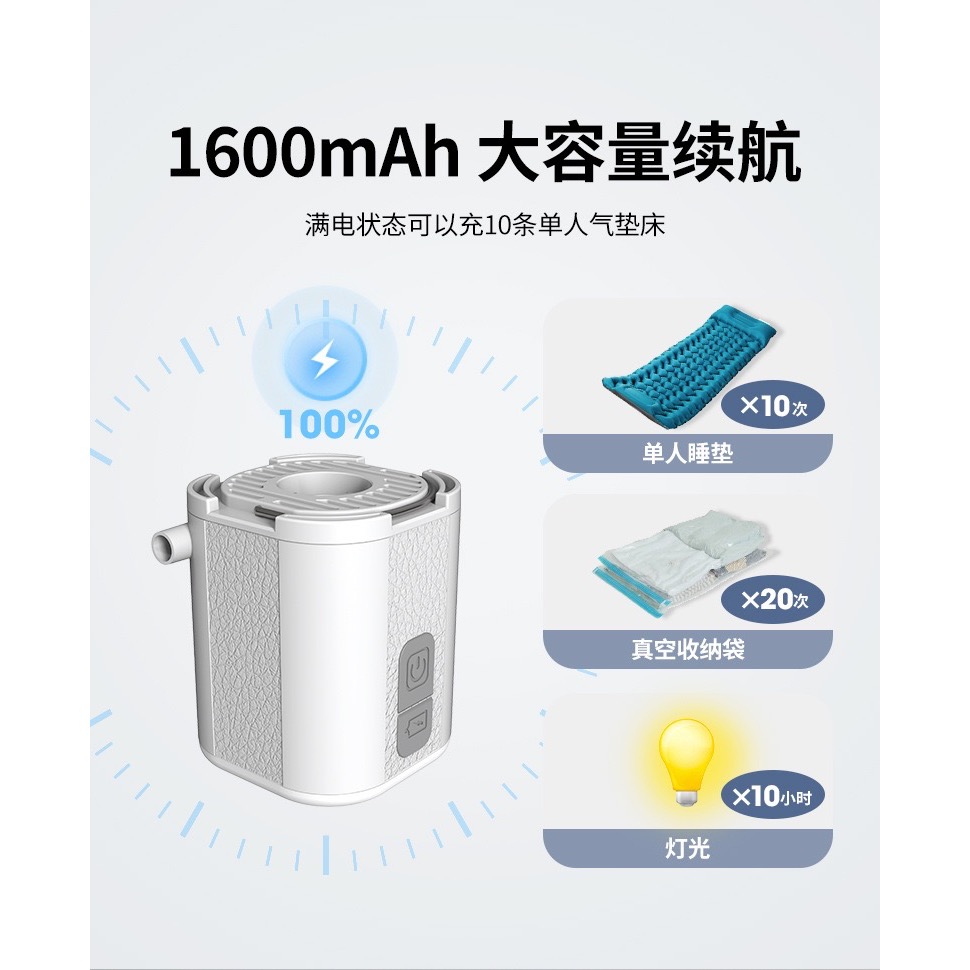 (買即送4尺寸真空收納袋) GIGA PUMP Tiny戶外迷你便攜充氣泵露營氣泵游泳圈睡墊電動打氣機-細節圖10