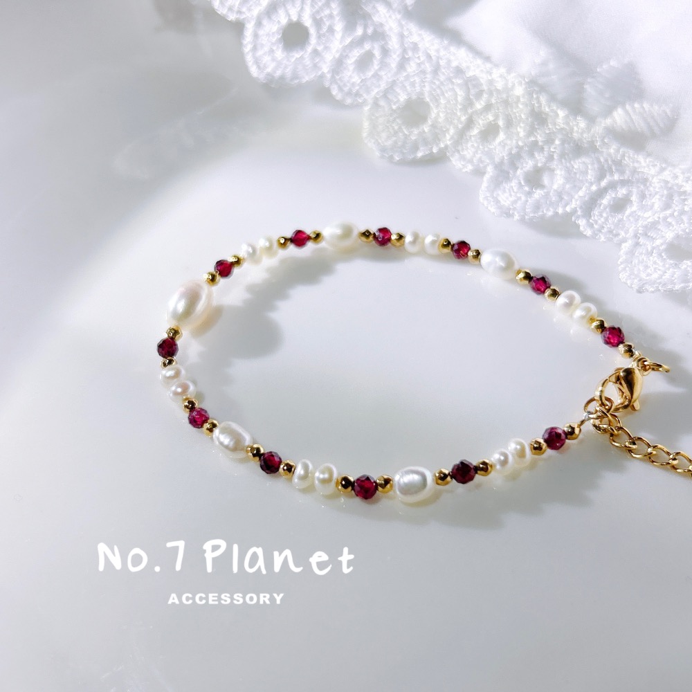 7號星球｜天然珍珠石榴石手鍊-細節圖2