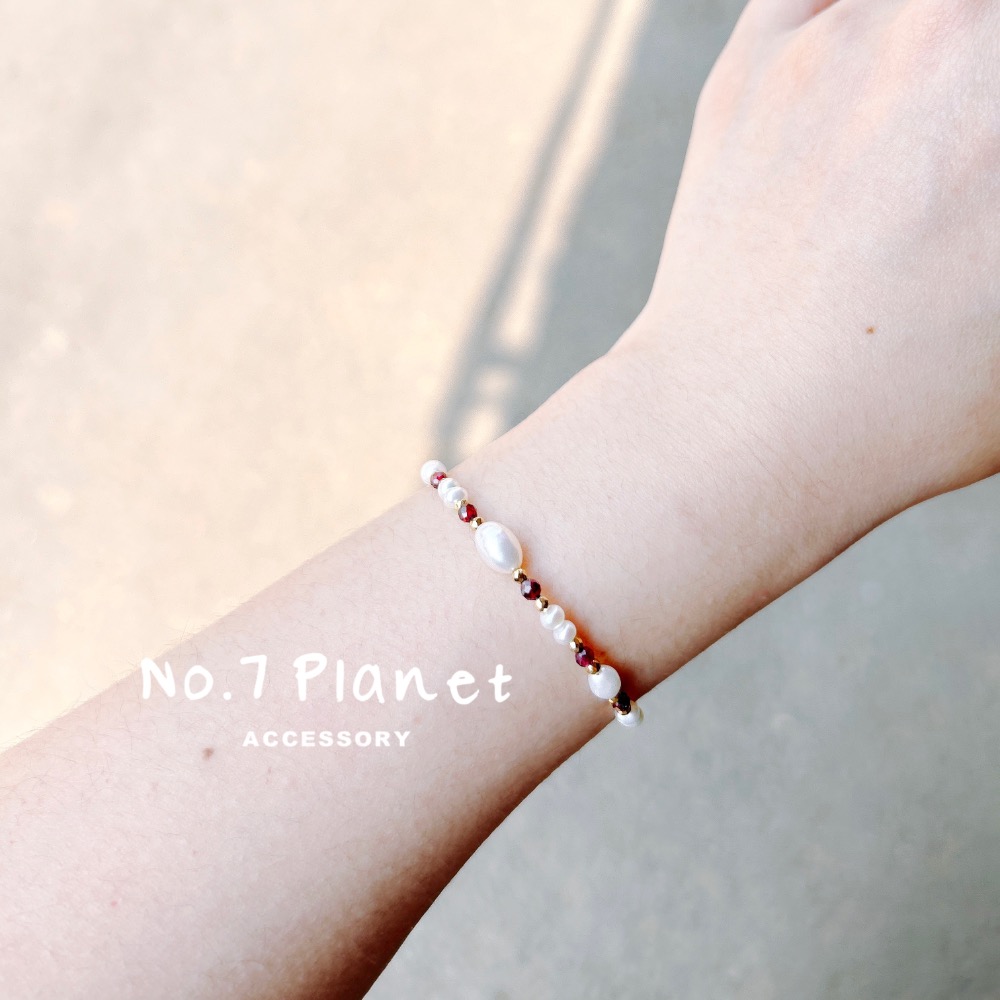 7號星球｜天然珍珠石榴石手鍊-細節圖3