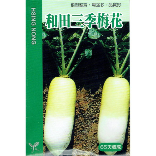 愛上種子 蘿蔔(和田三季梅花) 【蔬果種子】興農牌中包裝 每包約2公克 適用生吃、加工及製作菜脯