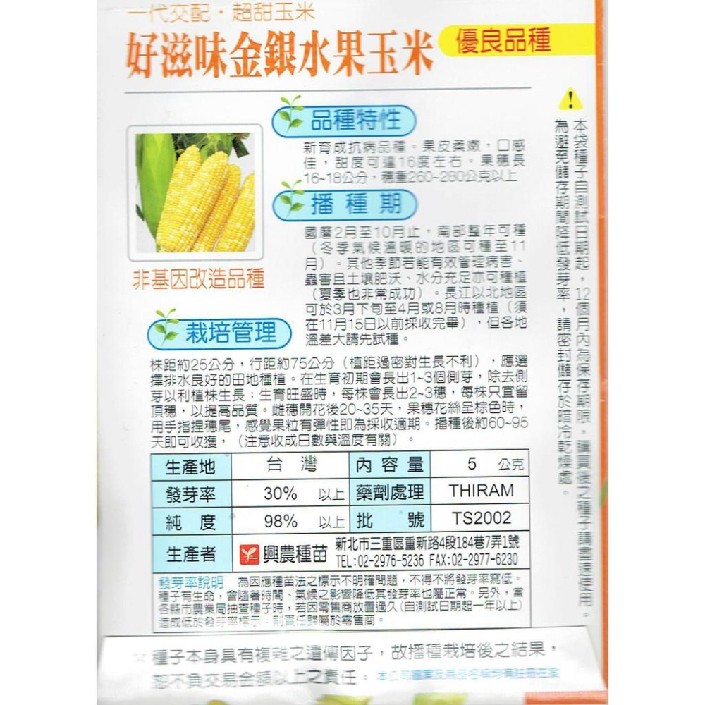 愛上種子 好滋味金銀水果玉米 (雙色玉米)【蔬果種子】興農牌 每包約5公克-細節圖2