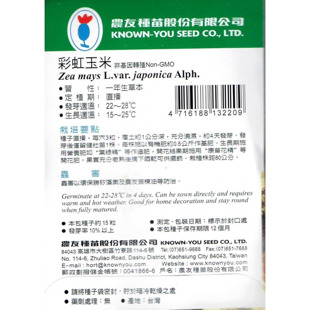 愛上種子 彩虹玉米【蔬果種子】農友牌 蔬果小包裝種子 約15粒/包-細節圖2