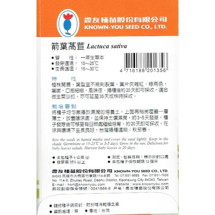 愛上種子 箭葉萵苣【貝比菜種子】農友牌 貝比菜小包裝種子 約4克/包-細節圖2