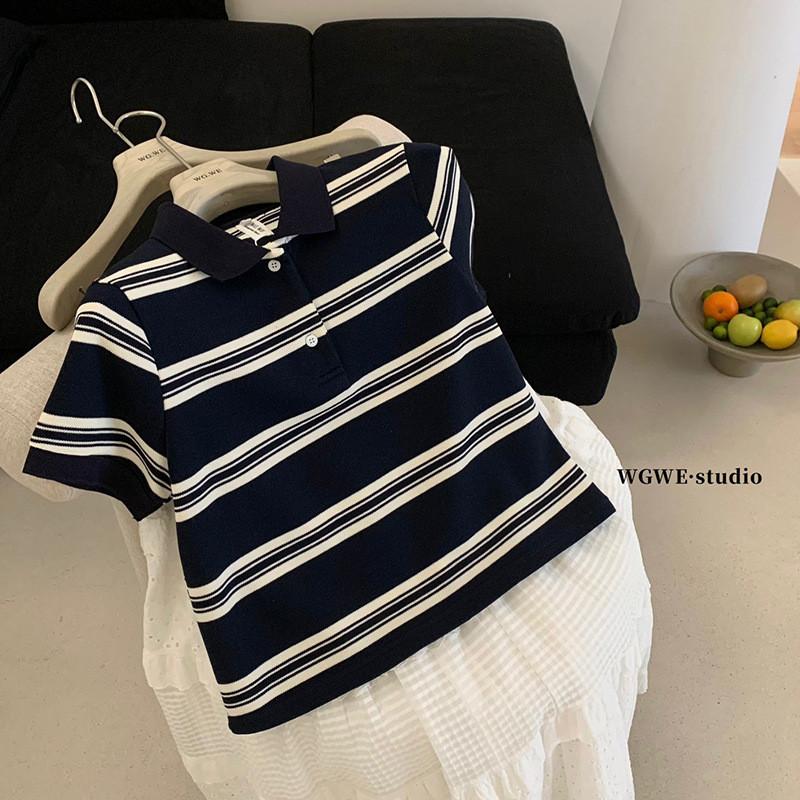 現貨 / 【WGWE】韓系減齡學院風polo領短上衣條紋撞色翻領短袖T恤  polo上衣W3750#  GLP-細節圖2
