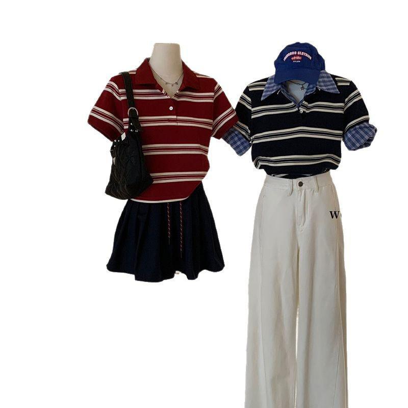現貨 / 【WGWE】韓系減齡學院風polo領短上衣條紋撞色翻領短袖T恤  polo上衣W3750#  GLP-細節圖5