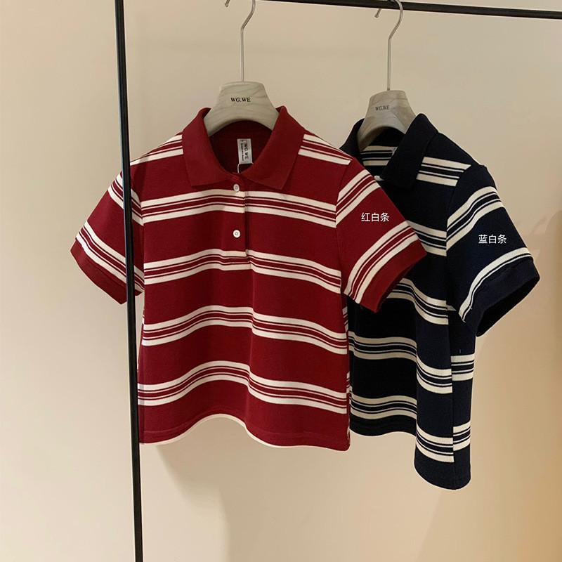 現貨 / 【WGWE】韓系減齡學院風polo領短上衣條紋撞色翻領短袖T恤  polo上衣W3750#  GLP-細節圖6