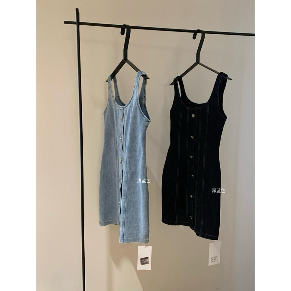 現貨 / 復古牛仔吊帶裙修身顯瘦包臀裙性感連身裙女生洋裝W5490-細節圖2