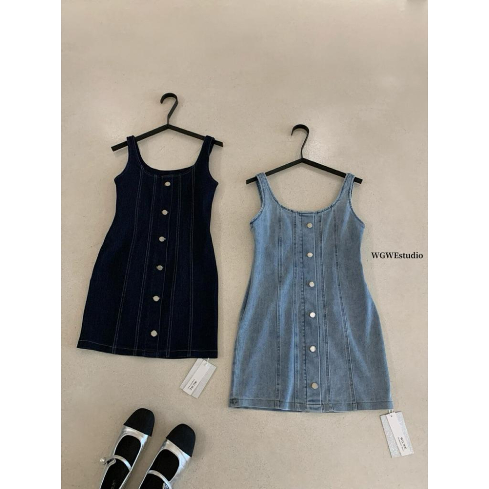 現貨 / 復古牛仔吊帶裙修身顯瘦包臀裙性感連身裙女生洋裝W5490-細節圖6