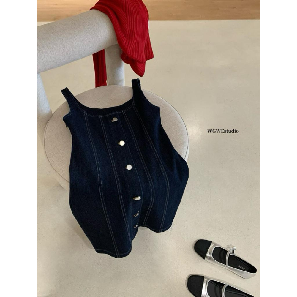 現貨 / 復古牛仔吊帶裙修身顯瘦包臀裙性感連身裙女生洋裝W5490-細節圖8