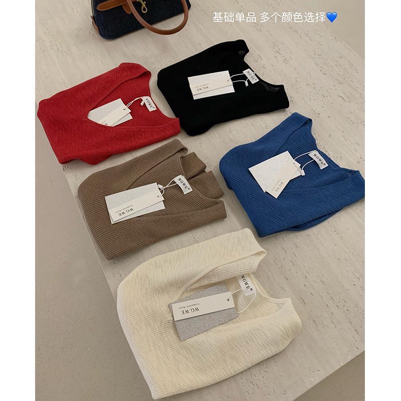 【WGWE】Basic系列通勤v領針織小衫女新款短袖休閒時尚針織衫W3482#LKZ-細節圖3