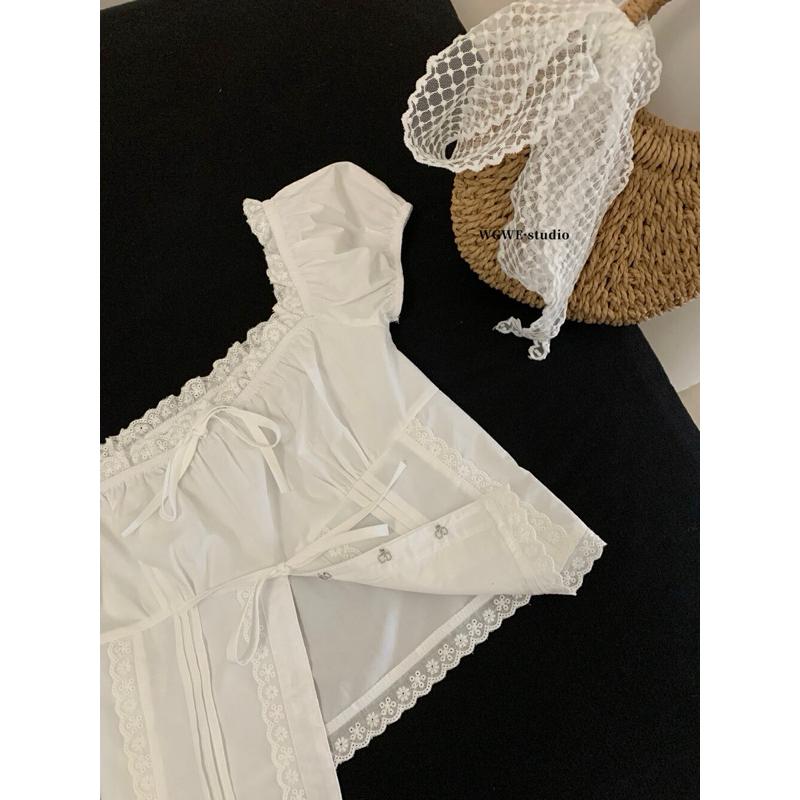 蕾絲方領短款泡泡袖夏季設計蝴蝶上衣  W3875#  GLP-細節圖3