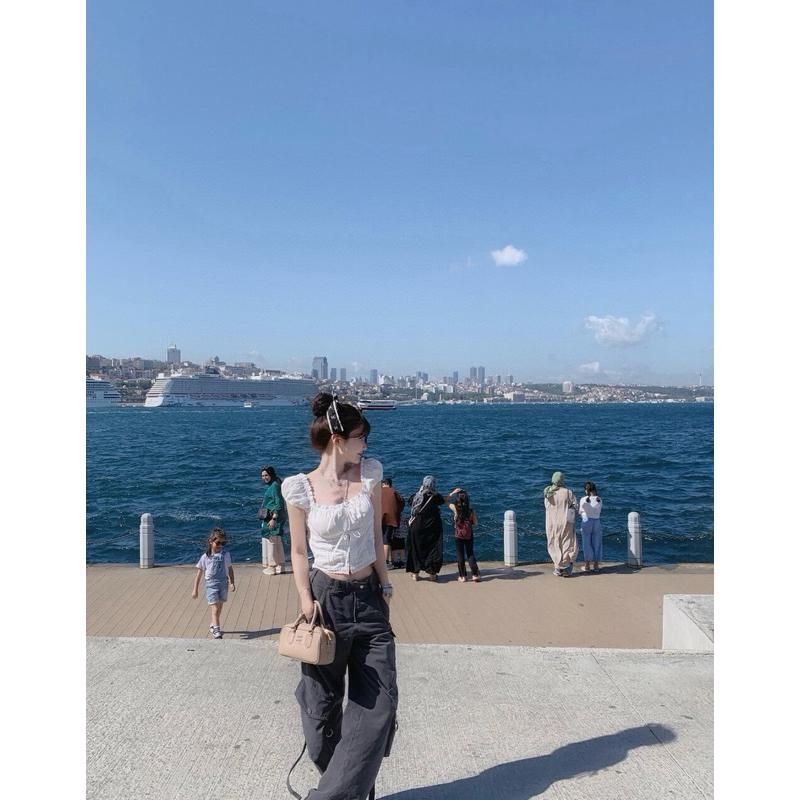 蕾絲方領短款泡泡袖夏季設計蝴蝶上衣  W3875#  GLP-細節圖8