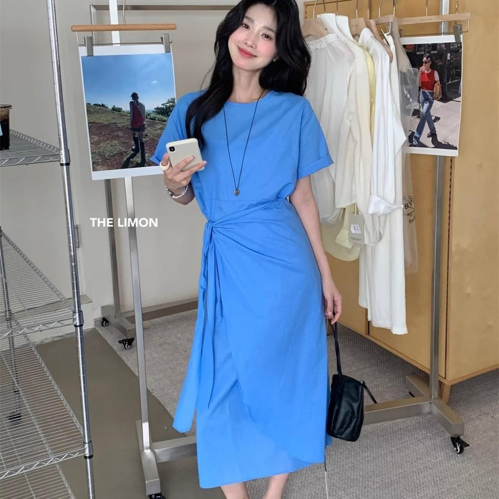 THE LEMON檸檬綠茶2025夏季法式高級感綁帶連衣裙收腰顯瘦中長裙/ 女生套裝-細節圖4