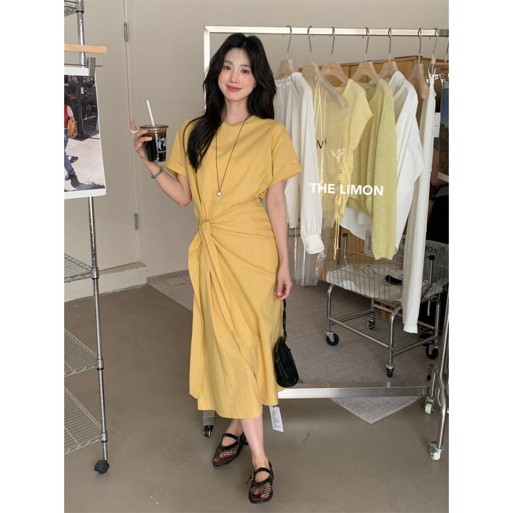 THE LEMON檸檬綠茶2025夏季法式高級感綁帶連衣裙收腰顯瘦中長裙/ 女生套裝-細節圖7