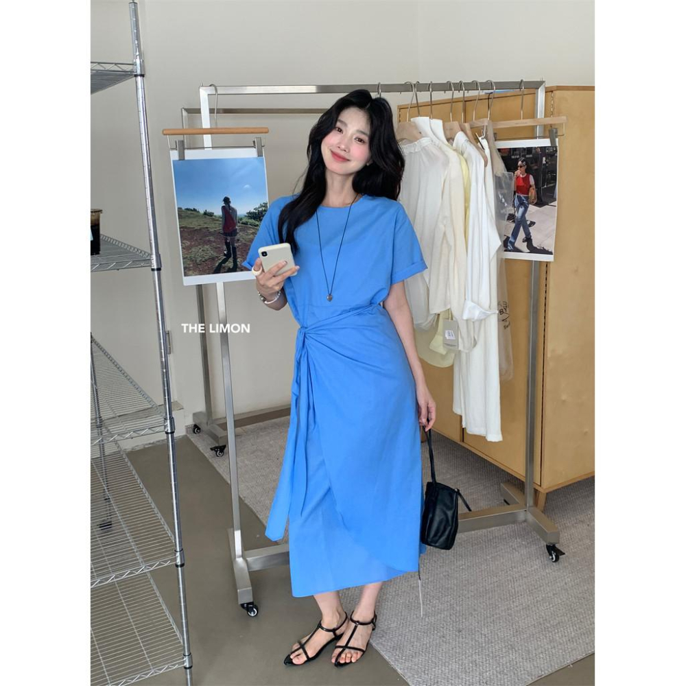 THE LEMON檸檬綠茶2025夏季法式高級感綁帶連衣裙收腰顯瘦中長裙/ 女生套裝-細節圖8