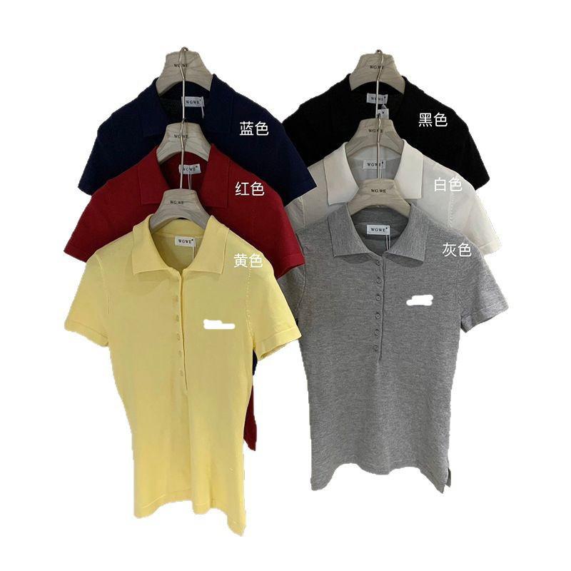 黃3829美式正肩翻領針織衫早鞦純色小標修身短袖上衣-細節圖5