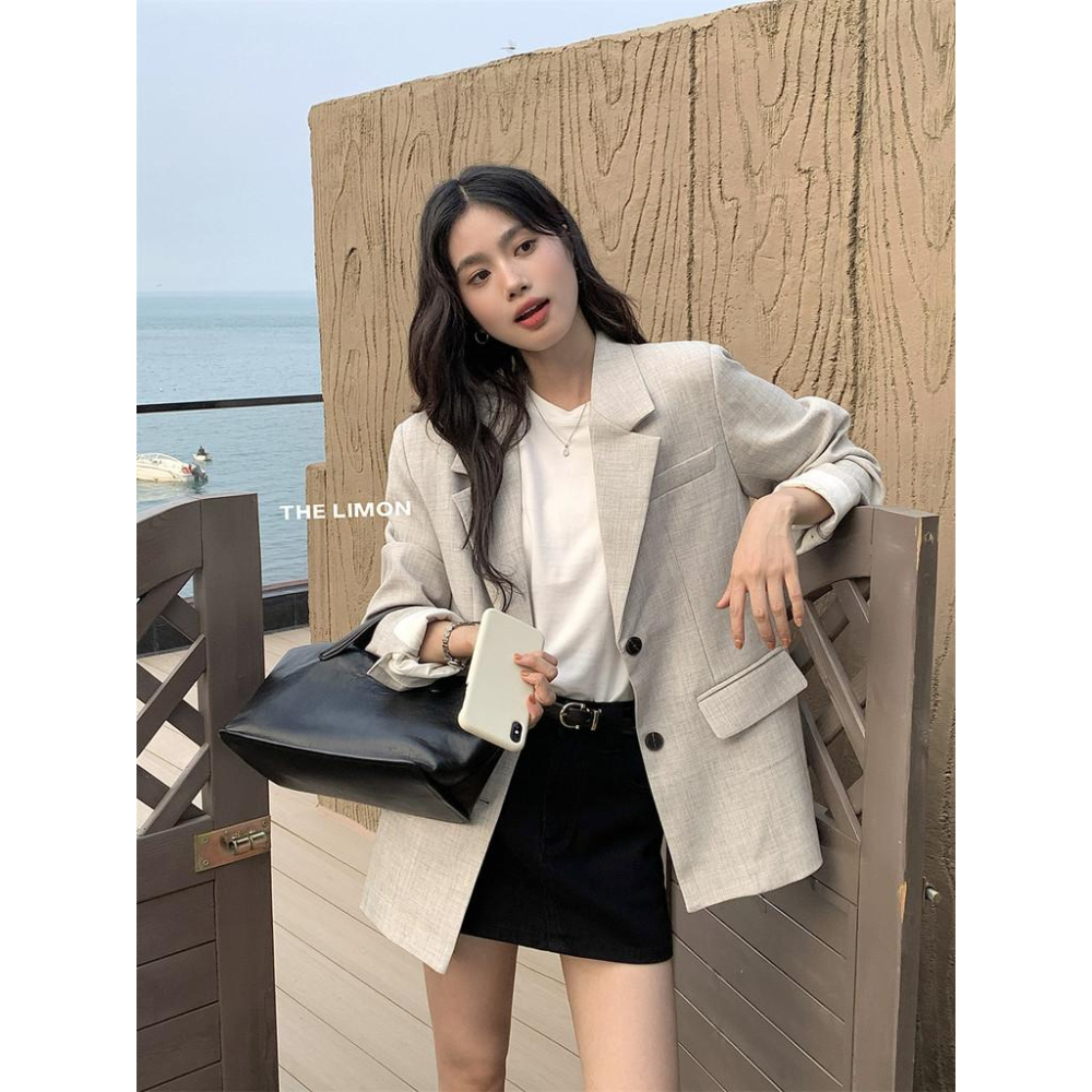 819 the limon檸檬綠茶韓係高級感通懃氣質寬鬆顯瘦休閒小西裝外套女-細節圖3