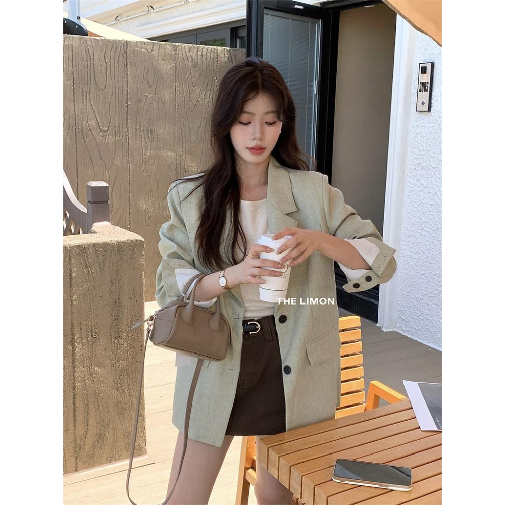 819 the limon檸檬綠茶韓係高級感通懃氣質寬鬆顯瘦休閒小西裝外套女-細節圖9
