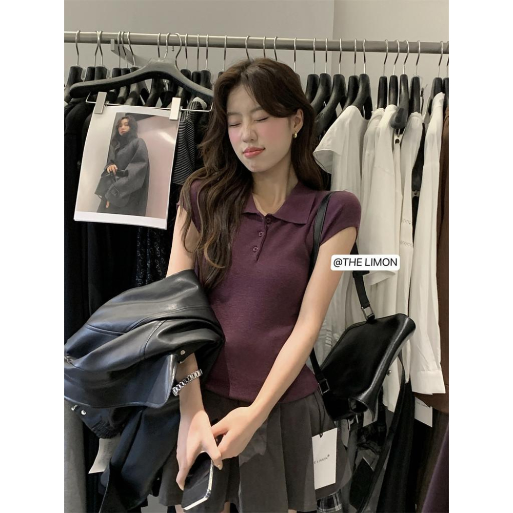 819 THE LIMON檸檬綠茶2025鞦季新款韓版翻領短袖針織衫百搭POLO上衣-細節圖9