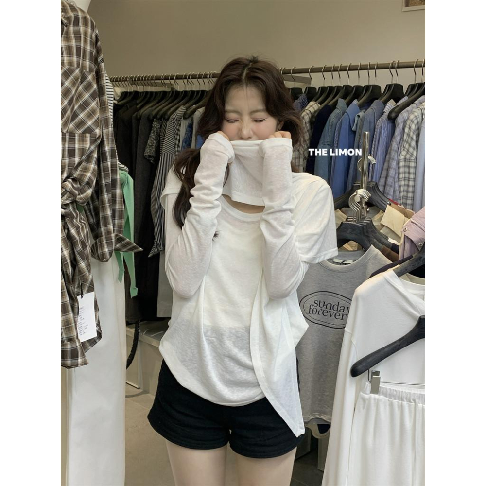 819 THE LIMON檸檬綠茶2025鞦季法式小衆針織衫長袖T恤+披肩兩件套女-細節圖6