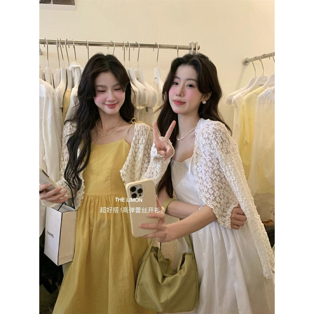 819 the limon檸檬綠茶2025夏季設計感韓係蕾絲鏤空V領針織防曬開衫女-細節圖9