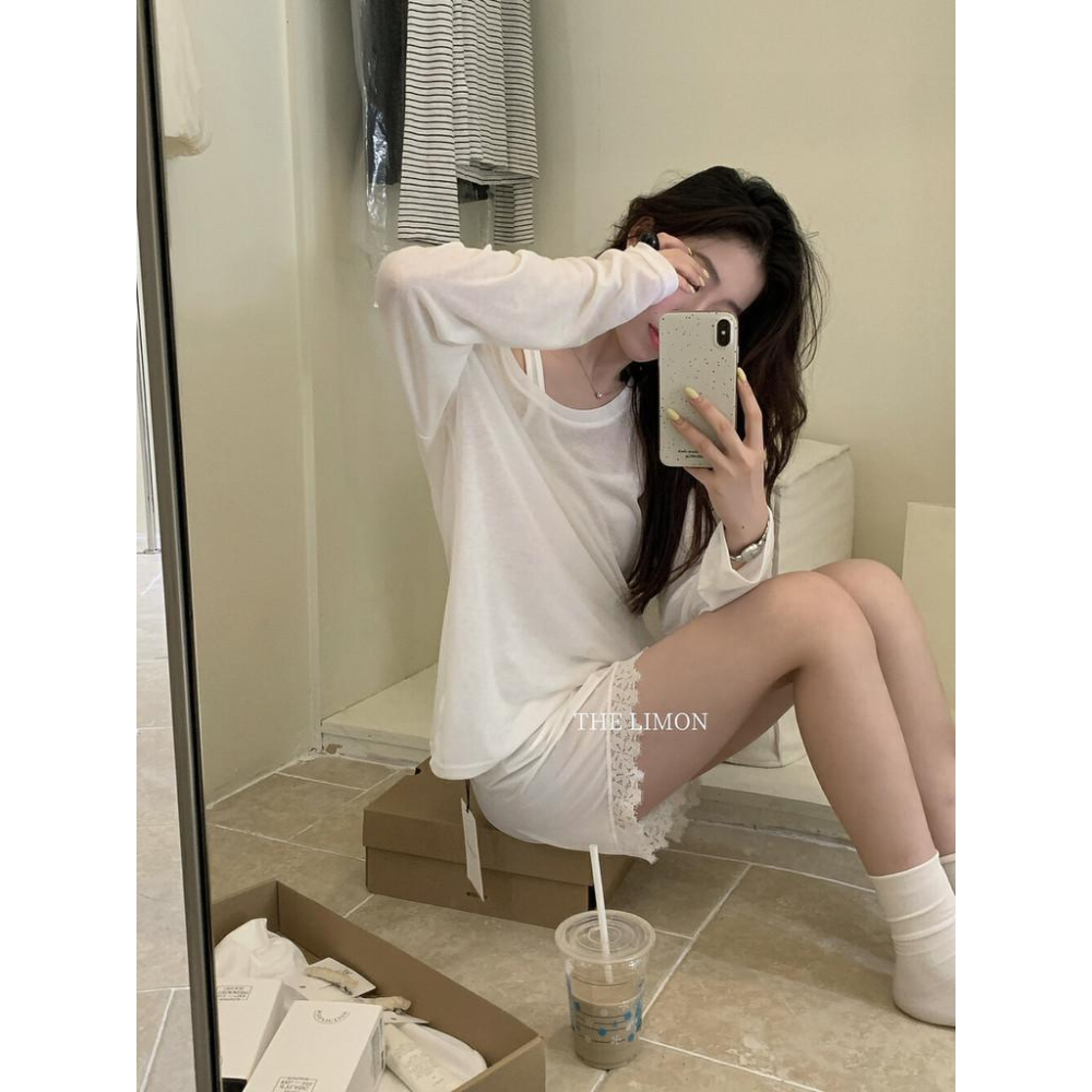 819 the limon檸檬綠茶2025夏季薄款高腰冰絲蕾絲花邊打底褲安全褲女-細節圖3