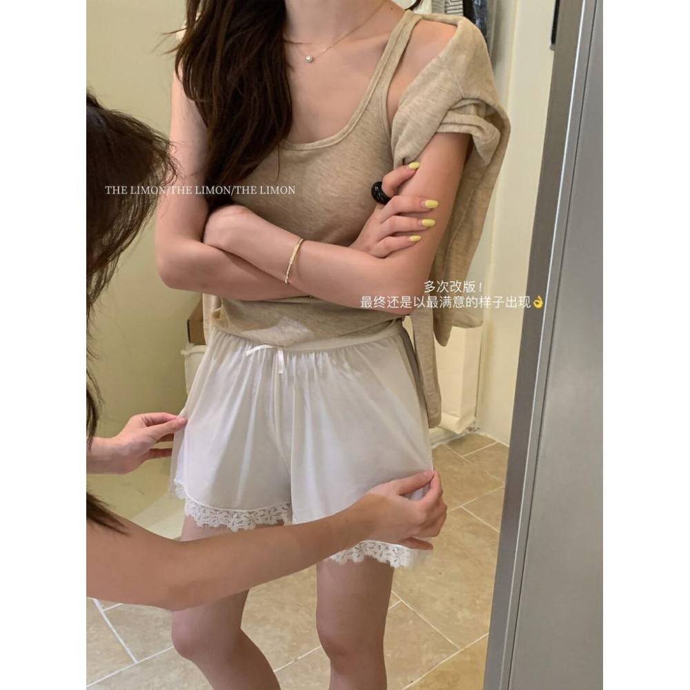 819 the limon檸檬綠茶2025夏季薄款高腰冰絲蕾絲花邊打底褲安全褲女-細節圖4