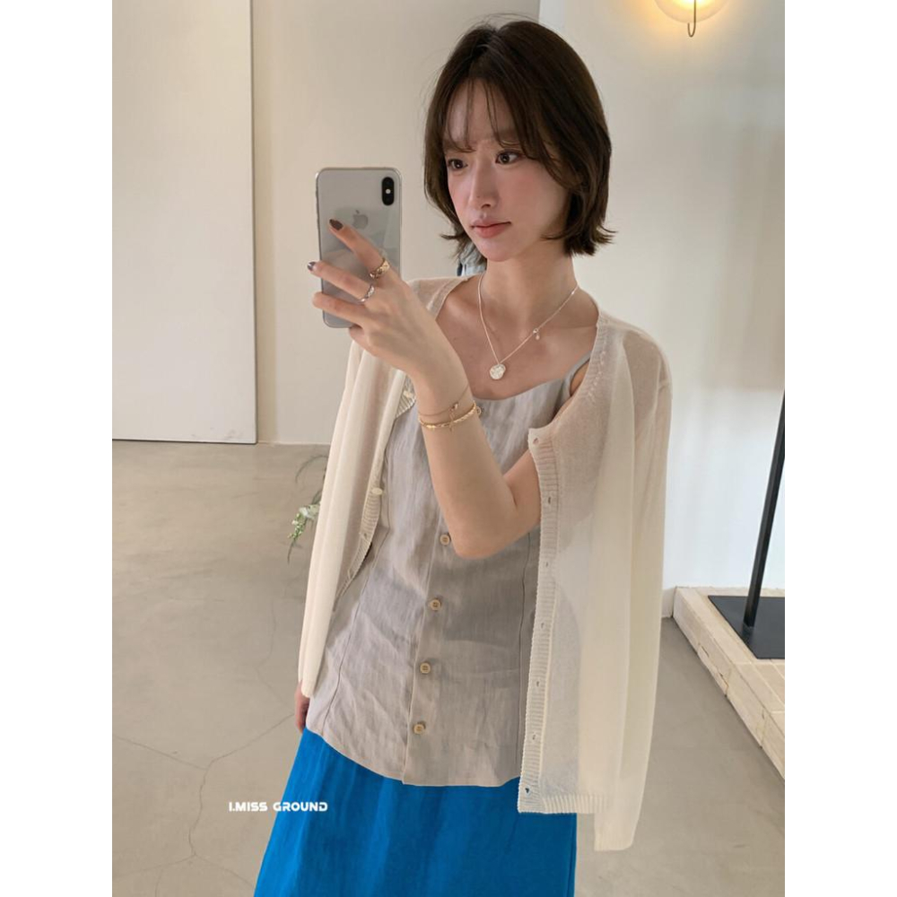 819 imiss 韓標2025夏季新款簡約風萊賽爾亞麻防曬寬鬆薄款針織開衫女-細節圖3