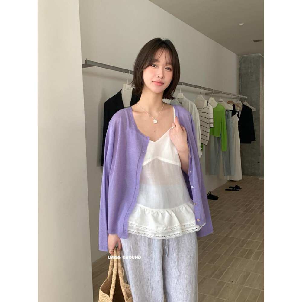 819 imiss 韓標2025夏季新款簡約風萊賽爾亞麻防曬寬鬆薄款針織開衫女-細節圖4