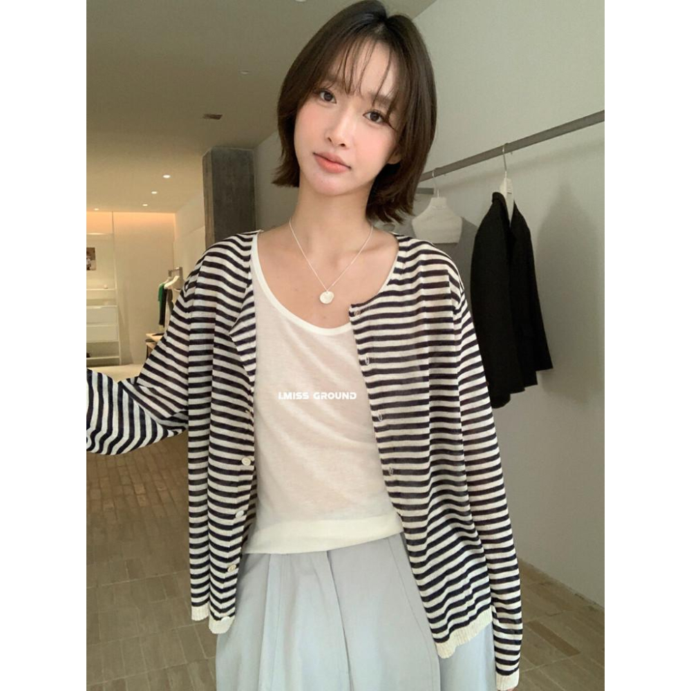 819 imiss 韓標2025夏季新款簡約風萊賽爾亞麻防曬寬鬆薄款針織開衫女-細節圖5