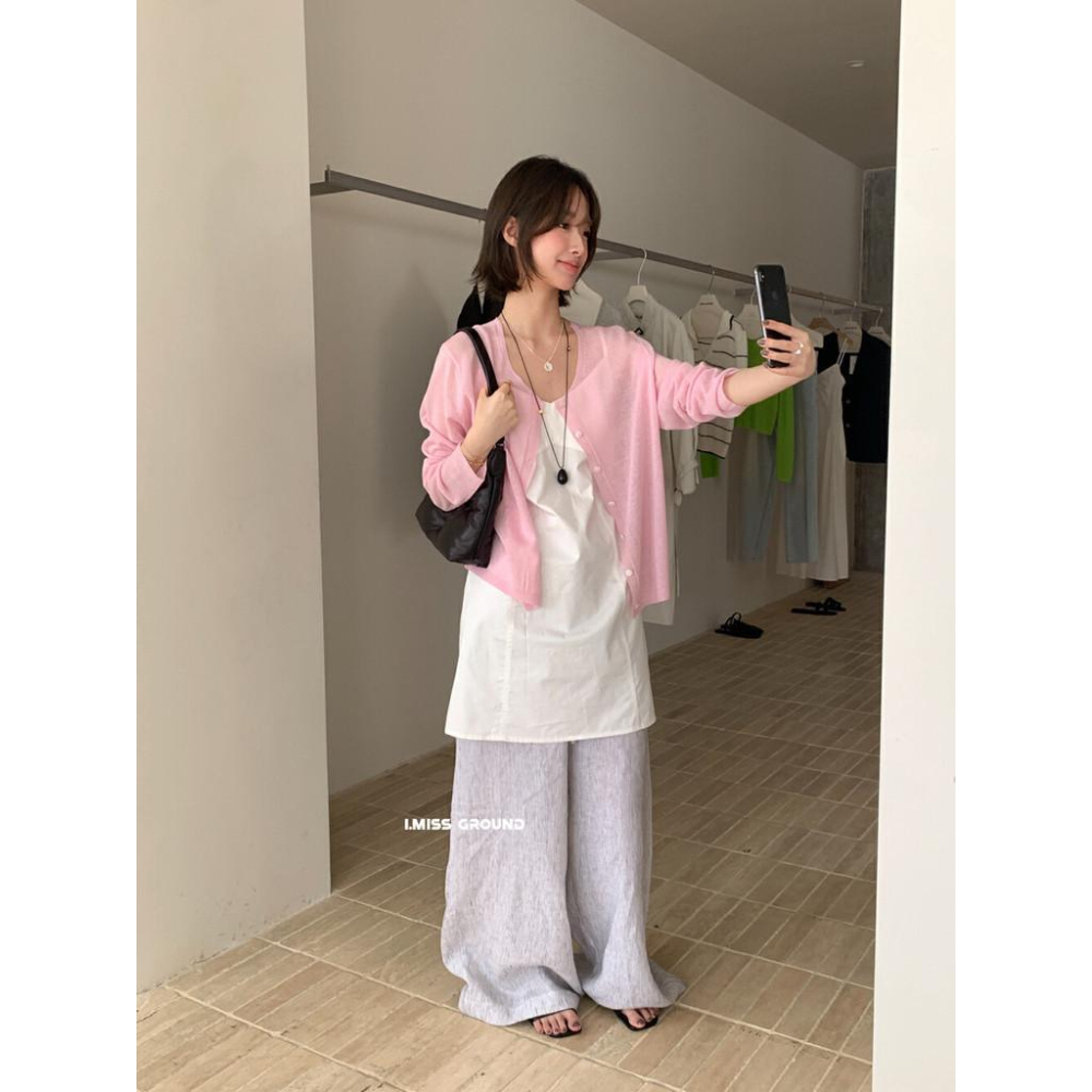 819 imiss 韓標2025夏季新款簡約風萊賽爾亞麻防曬寬鬆薄款針織開衫女-細節圖6
