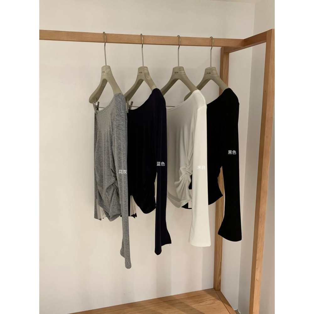 819 WGWE韓係純慾風辣妹露肩斜肩針織衫百搭減齡修身顯瘦長袖T恤W6947-細節圖9