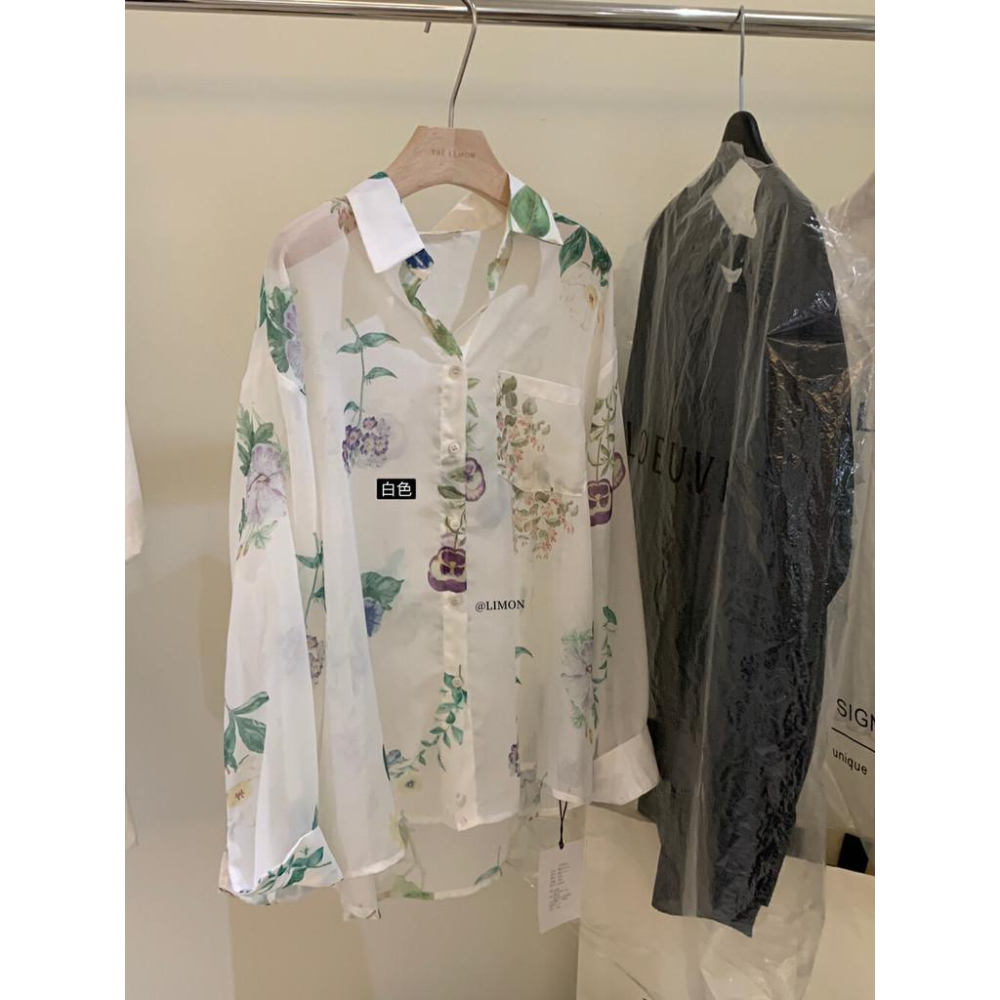 819 THE LIMON檸檬綠茶韓係印花設計感慵懶風休閒POLO領百搭長袖襯衣-細節圖6