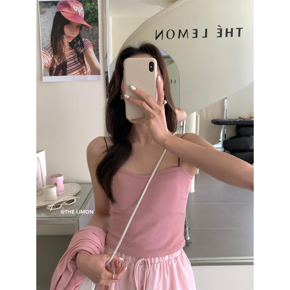 819 THE LIMON檸檬綠茶純色帶胸墊背心弔帶女2025夏內搭打底上衣外穿-細節圖2
