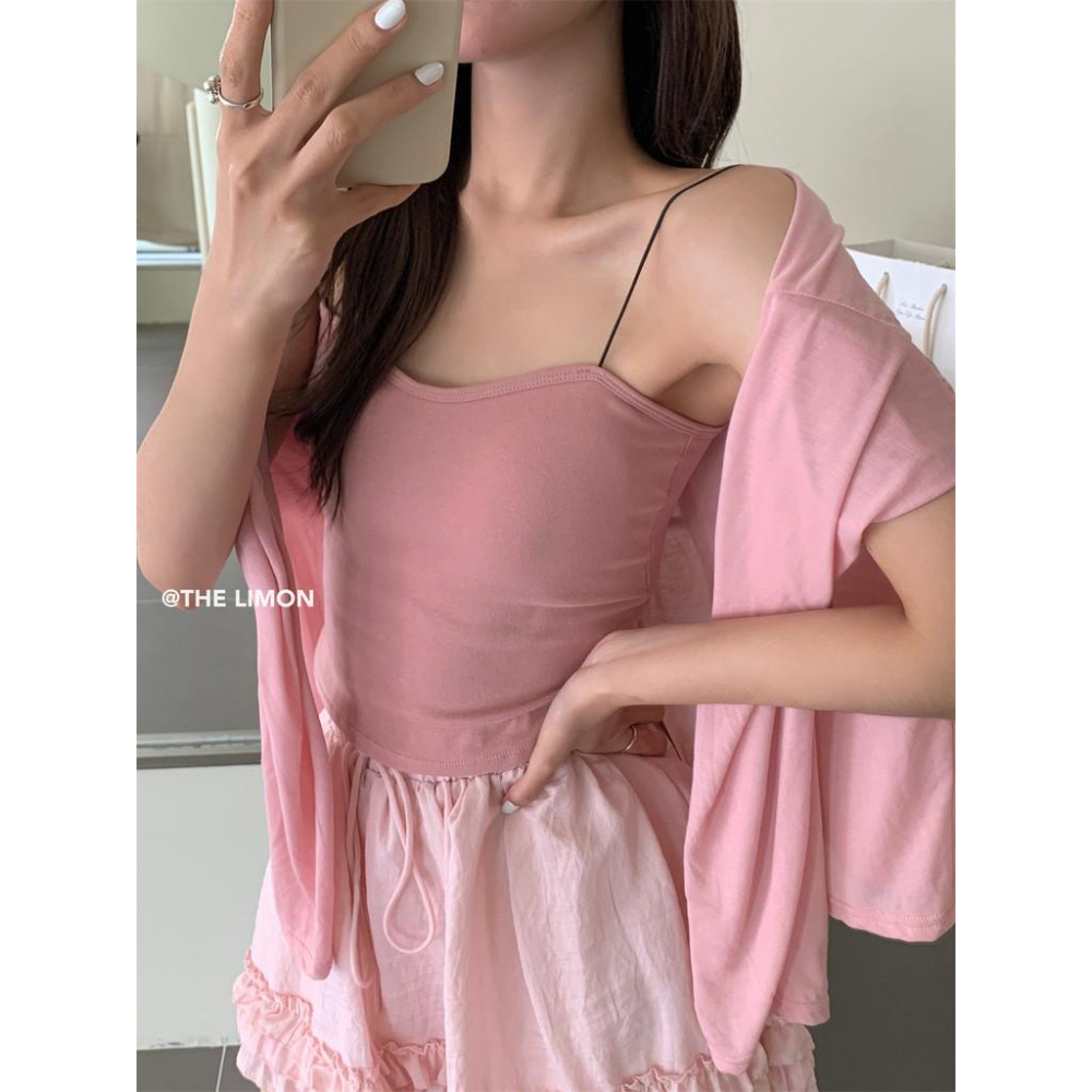 819 THE LIMON檸檬綠茶純色帶胸墊背心弔帶女2025夏內搭打底上衣外穿-細節圖5