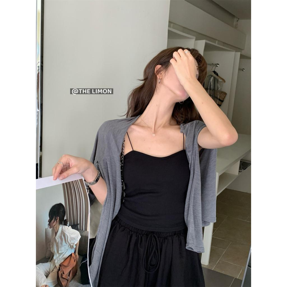 819 THE LIMON檸檬綠茶純色帶胸墊背心弔帶女2025夏內搭打底上衣外穿-細節圖9
