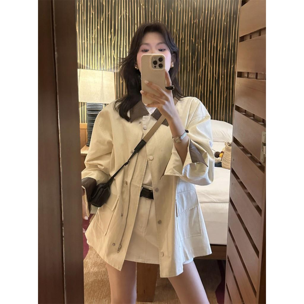 819 THE LIMON早春新款韓版慵懶巴恩風設計感撞色大口袋複古外套工裝-細節圖2