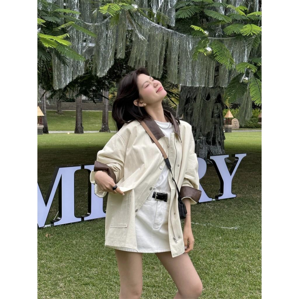 819 THE LIMON早春新款韓版慵懶巴恩風設計感撞色大口袋複古外套工裝-細節圖6