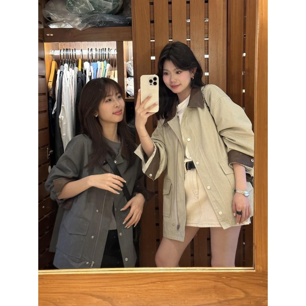 819 THE LIMON早春新款韓版慵懶巴恩風設計感撞色大口袋複古外套工裝-細節圖9